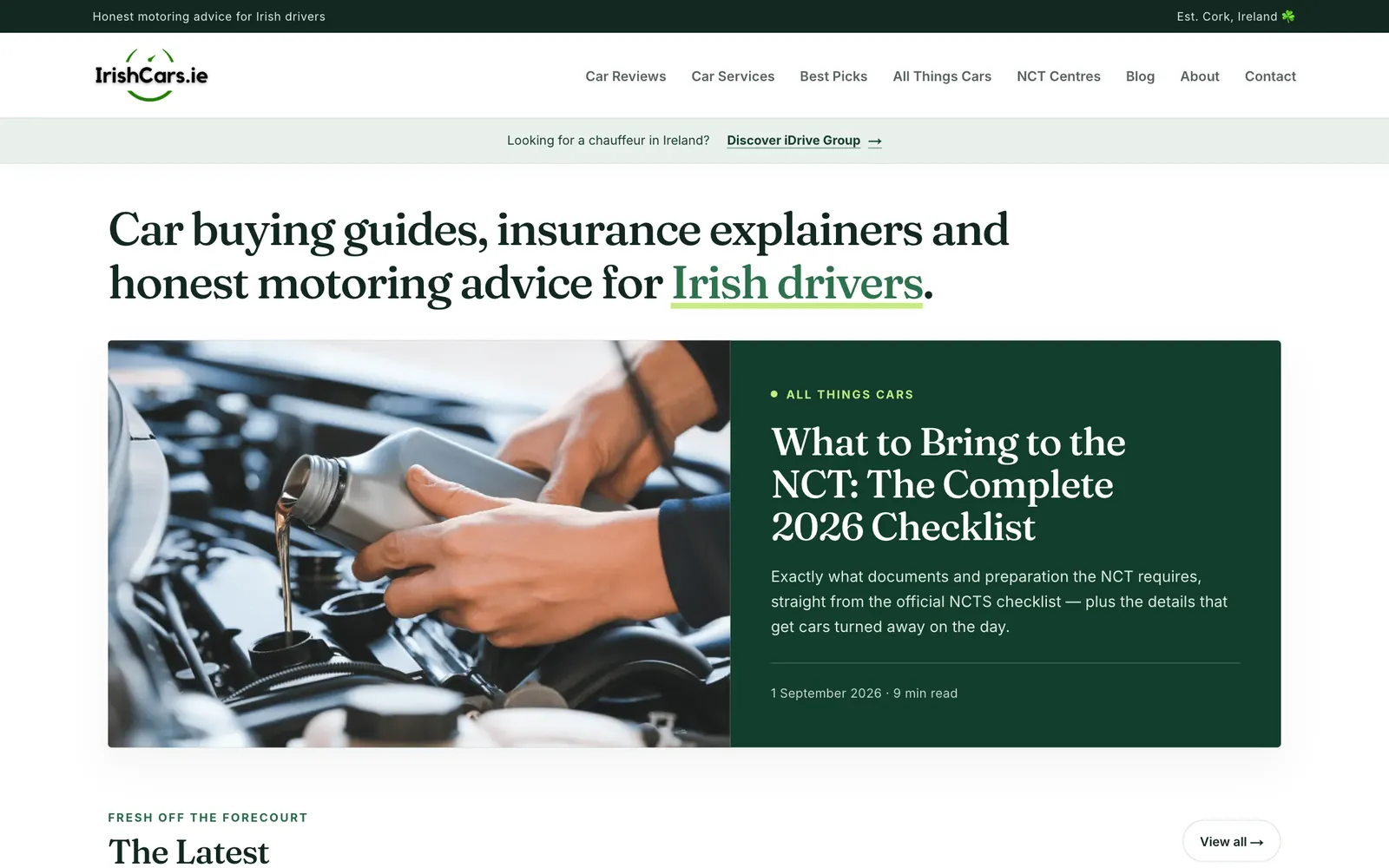 IrishCars.ie homepage: car buying guides, insurance explainers and honest motoring advice for Irish drivers