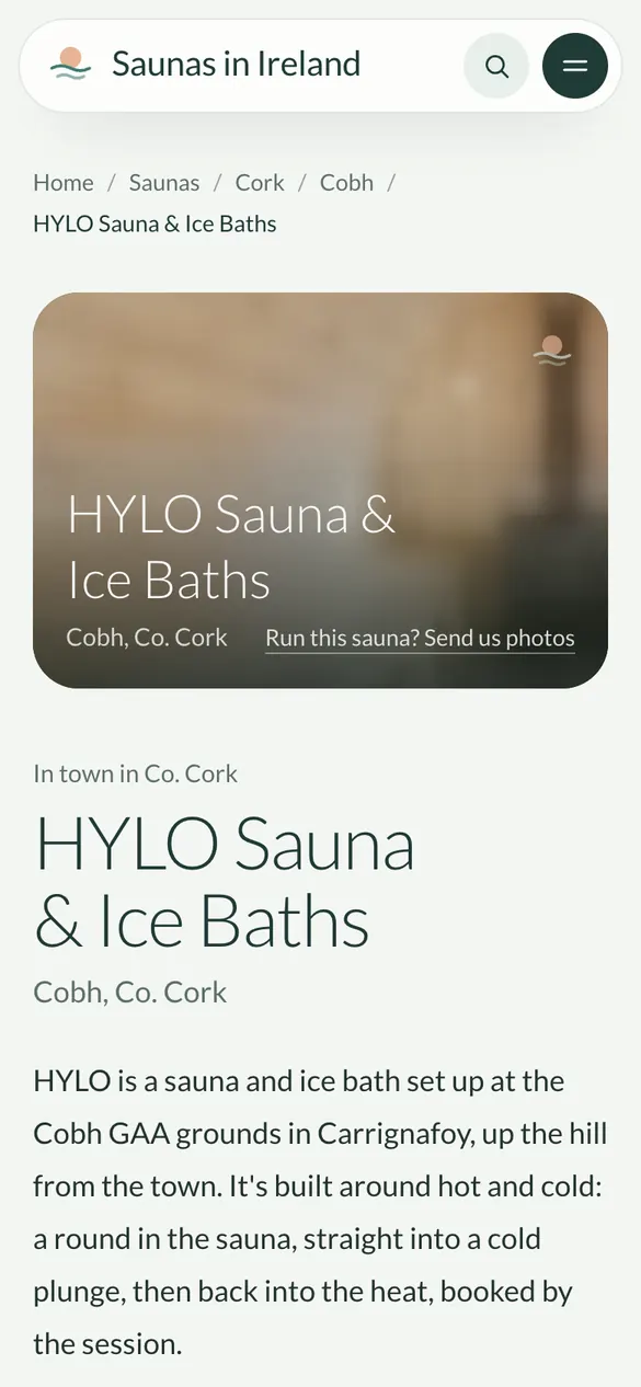 A sauna listing on a phone